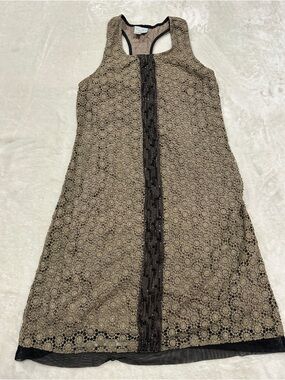 Tracy Reese vintage y2k  Lace  Dress with Black Beaded Front Trim size 6